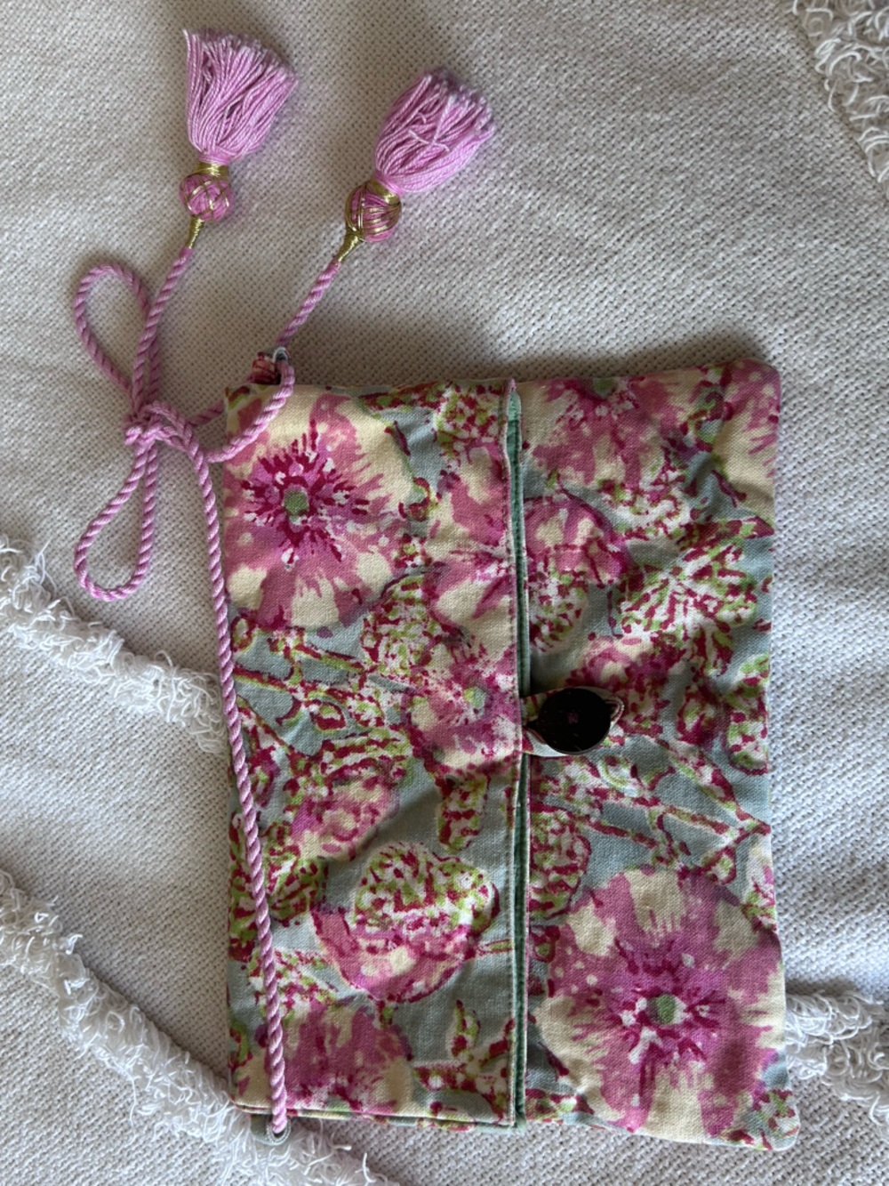 Soma Pink Floral Small Cloth Clutch with Tassel Strap